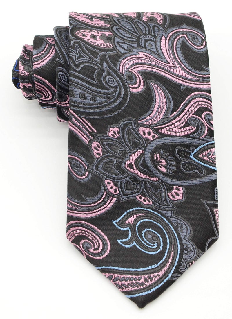 Geotae Zerun New Classic Men's Paisley Silk Tie Necktie (Black/Pink) - Image 4
